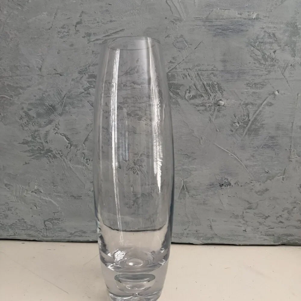 Mid Century Modern Hand Blown Art Glass Vase Controlled Bubble Clear MCM Decor